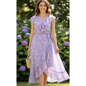 Ralph Lauren Chaps Lilac Ruffle Midi Dress